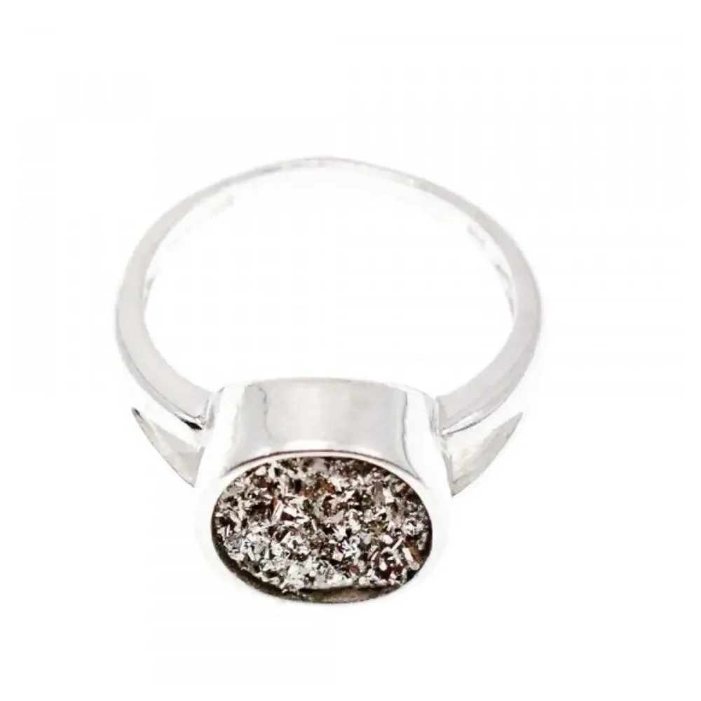 925 Sterling Silver Druzy Pyrite Ring Size 10.5